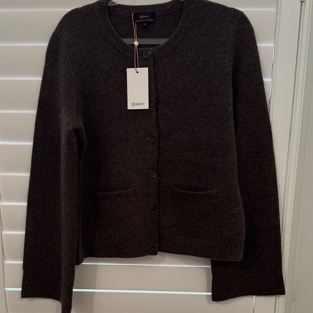 Quince Mongolian Cashmere Structured Cardigan Heather Truffle Brown